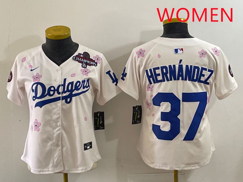 Women Los Angeles Dodgers 37 Hernandez Cream Sakura Edition 2025 Nike MLB Jersey style 37